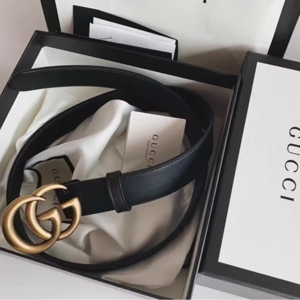 Gucci Black Belt with Gold GG Buckle
